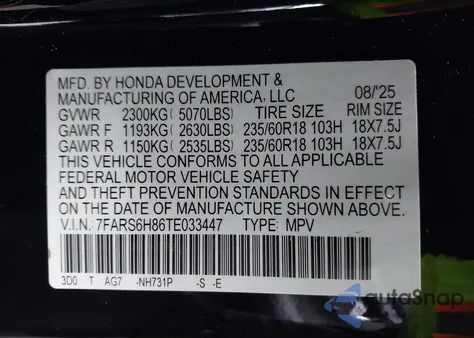 2026 Honda Cr-V Hybrid Awd Sport-L из США, поврежденный, VIN 7FARS6H86TE033447